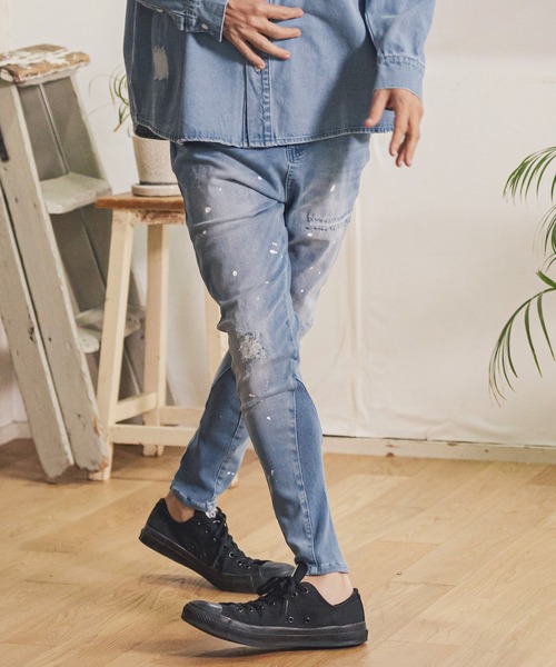 CAMBIO（カンビオ）の「mp9712- Damage Paint  Stretch Denim Hem Rib Pants デニムパンツ（デニムパンツ・メンズ・ブラック/インディゴブルー/ダークインディゴブルー・S/M/L）」の8枚目の写真