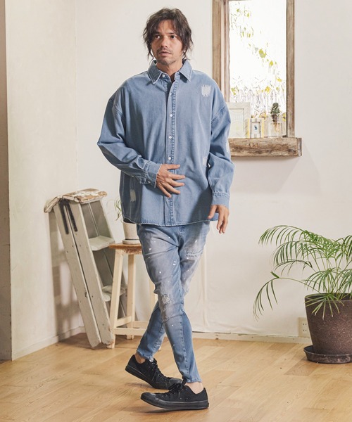 CAMBIO（カンビオ）の「mp9712- Damage Paint  Stretch Denim Hem Rib Pants デニムパンツ（デニムパンツ・メンズ・ブラック/インディゴブルー/ダークインディゴブルー・S/M/L）」の16枚目の写真