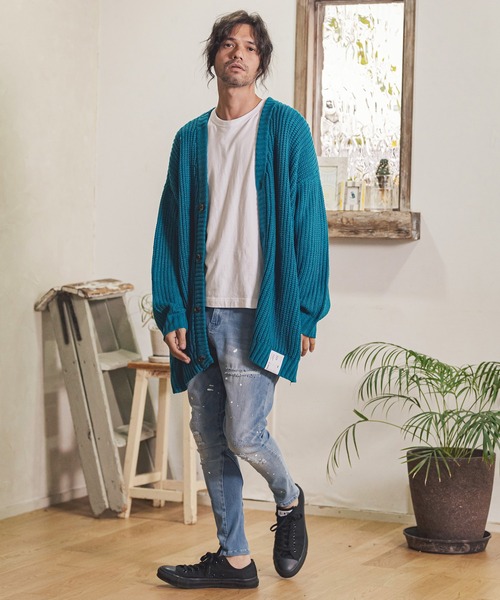 CAMBIO（カンビオ）の「mp9712- Damage Paint  Stretch Denim Hem Rib Pants デニムパンツ（デニムパンツ・メンズ・ブラック/インディゴブルー/ダークインディゴブルー・S/M/L）」の12枚目の写真