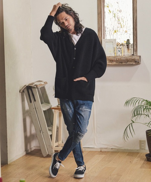 CAMBIO（カンビオ）の「mp9712- Damage Paint  Stretch Denim Hem Rib Pants デニムパンツ（デニムパンツ・メンズ・ブラック/インディゴブルー/ダークインディゴブルー・S/M/L）」の20枚目の写真