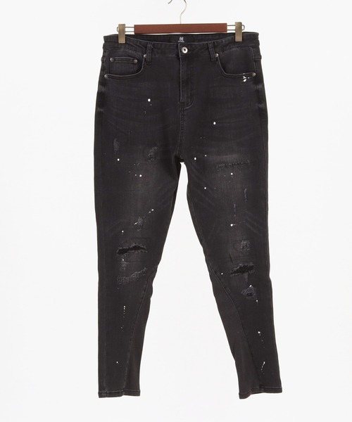 CAMBIO（カンビオ）の「mp9712- Damage Paint  Stretch Denim Hem Rib Pants デニムパンツ（デニムパンツ・メンズ・ブラック/インディゴブルー/ダークインディゴブルー・S/M/L）」の13枚目の写真