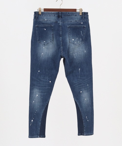 CAMBIO（カンビオ）の「mp9712- Damage Paint  Stretch Denim Hem Rib Pants デニムパンツ（デニムパンツ・メンズ・ブラック/インディゴブルー/ダークインディゴブルー・S/M/L）」の10枚目の写真