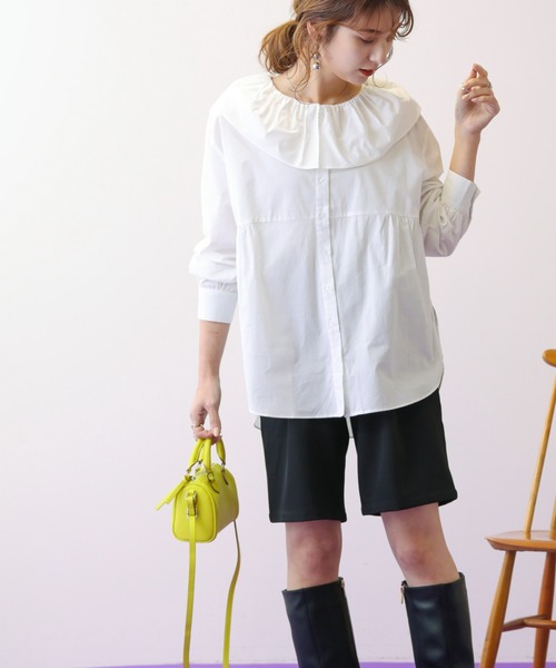 frames RAY CASSIN（フレームスレイカズン）の「WEB限定 タック入りバミューダパンツ セットアップ着用可（その他パンツ・レディース・イエロー×グリーン/ピンク/ブラック/アイボリー・FREE）」の6枚目の写真