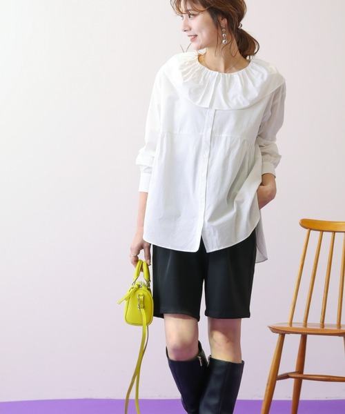 frames RAY CASSIN（フレームスレイカズン）の「WEB限定 タック入りバミューダパンツ セットアップ着用可（その他パンツ・レディース・イエロー×グリーン/ピンク/ブラック/アイボリー・FREE）」の7枚目の写真