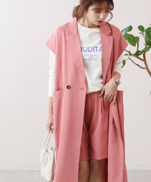 frames RAY CASSIN（フレームスレイカズン）の「WEB限定 タック入りバミューダパンツ セットアップ着用可（その他パンツ・レディース・イエロー×グリーン/ピンク/ブラック/アイボリー・FREE）」の13枚目の写真