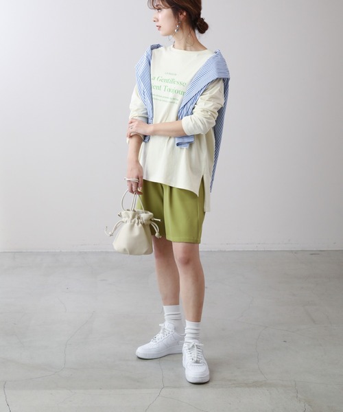 frames RAY CASSIN（フレームスレイカズン）の「WEB限定 タック入りバミューダパンツ セットアップ着用可（その他パンツ・レディース・イエロー×グリーン/ピンク/ブラック/アイボリー・FREE）」の20枚目の写真