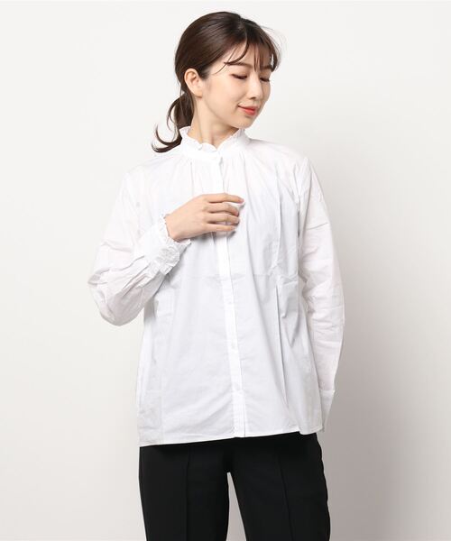 Te chichi（テチチ）の「スタンドフリルブラウス（シャツ/ブラウス・レディース・ネイビー/オフホワイト/ブルー・ﾌﾘ-）」の6枚目の写真