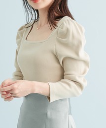 【前後2WAY】ボーダー/無地スクエアネックリブプルオーバー