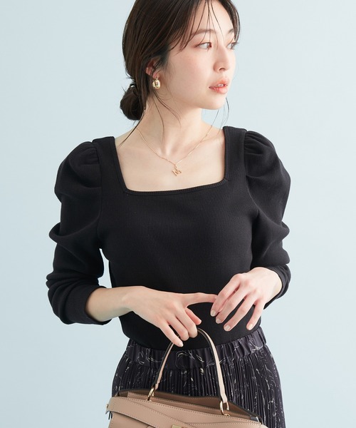 VIS（ビス）の「【前後2WAY】ボーダー/無地スクエアネックリブプルオーバー（Tシャツ/カットソー・レディース・ブラック/キナリ/ブラック系その他3/ブルー系その他6・FREE）」の2枚目の写真