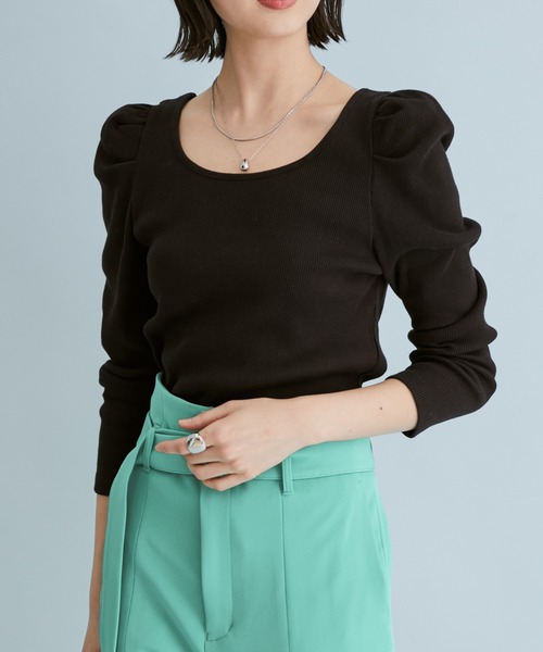 VIS（ビス）の「【前後2WAY】ボーダー/無地スクエアネックリブプルオーバー（Tシャツ/カットソー・レディース・ブラック/キナリ/ブラック系その他3/ブルー系その他6・FREE）」の22枚目の写真