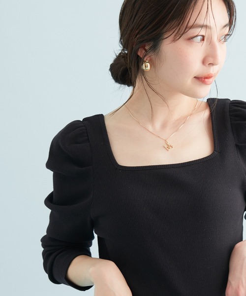 VIS（ビス）の「【前後2WAY】ボーダー/無地スクエアネックリブプルオーバー（Tシャツ/カットソー・レディース・ブラック/キナリ/ブラック系その他3/ブルー系その他6・FREE）」の5枚目の写真