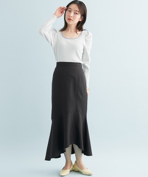 VIS（ビス）の「【前後2WAY】ボーダー/無地スクエアネックリブプルオーバー（Tシャツ/カットソー・レディース・ブラック/キナリ/ブラック系その他3/ブルー系その他6・FREE）」の9枚目の写真