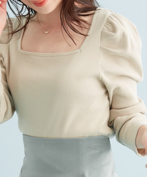 VIS（ビス）の「【前後2WAY】ボーダー/無地スクエアネックリブプルオーバー（Tシャツ/カットソー・レディース・ブラック/キナリ/ブラック系その他3/ブルー系その他6・FREE）」の10枚目の写真