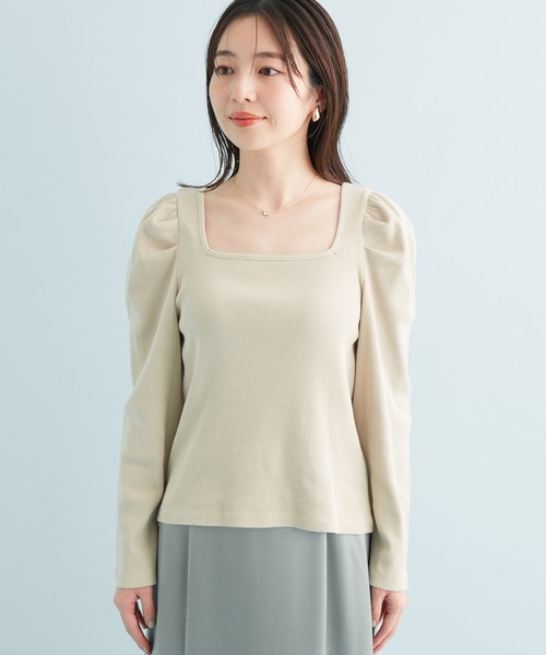 VIS（ビス）の「【前後2WAY】ボーダー/無地スクエアネックリブプルオーバー（Tシャツ/カットソー・レディース・ブラック/キナリ/ブラック系その他3/ブルー系その他6・FREE）」の12枚目の写真