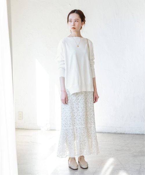 IENA（イエナ）の「《追加》コットンストレッチNEOワイド長袖プルオーバー（ニット/セーター・レディース・ホワイト/ラベンダー/グリーン系その他・FREE）」の8枚目の写真