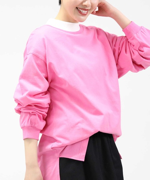 Right-on（ライトオン）の「【HONEYSUCKLE ROSE】スリットビッグロンＴ（Tシャツ/カットソー・レディース・グレー/ブラック/グリーン/オレンジ/ホワイト/ピンク・S/M/L）」の5枚目の写真