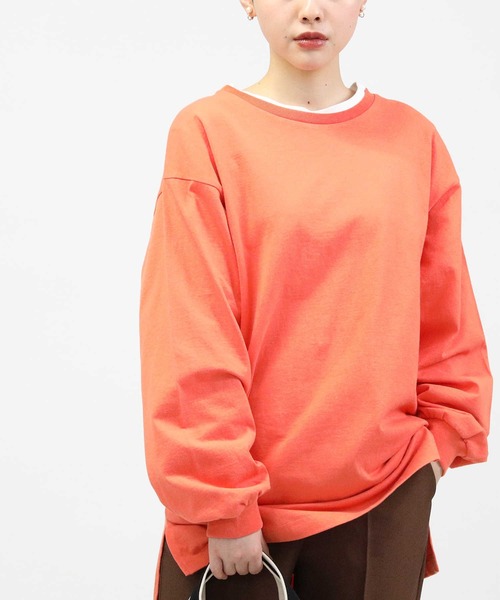 Right-on（ライトオン）の「【HONEYSUCKLE ROSE】スリットビッグロンＴ（Tシャツ/カットソー・レディース・グレー/ブラック/グリーン/オレンジ/ホワイト/ピンク・S/M/L）」の6枚目の写真