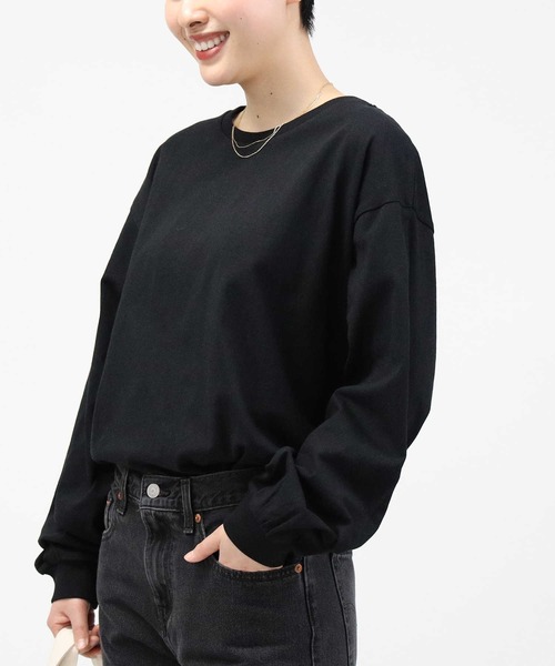 Right-on（ライトオン）の「【HONEYSUCKLE ROSE】スリットビッグロンＴ（Tシャツ/カットソー・レディース・グレー/ブラック/グリーン/オレンジ/ホワイト/ピンク・S/M/L）」の2枚目の写真