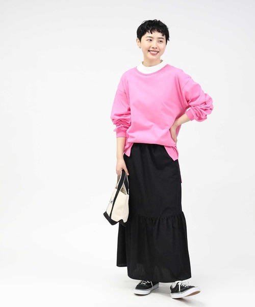 Right-on（ライトオン）の「【HONEYSUCKLE ROSE】スリットビッグロンＴ（Tシャツ/カットソー・レディース・グレー/ブラック/グリーン/オレンジ/ホワイト/ピンク・S/M/L）」の12枚目の写真