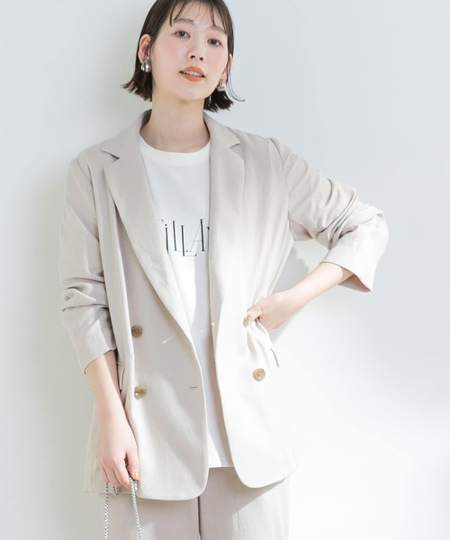 F by ROSSO（エフバイロッソ）の「F by ROSSO　リネンライクオーバーダブルジャケット（テーラードジャケット・レディース・ブラウン/アイボリー・FREE）」の2枚目の写真