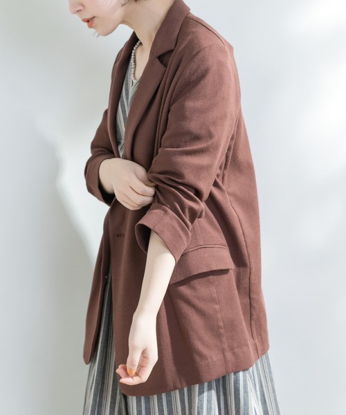 F by ROSSO（エフバイロッソ）の「F by ROSSO　リネンライクオーバーダブルジャケット（テーラードジャケット・レディース・ブラウン/アイボリー・FREE）」の3枚目の写真