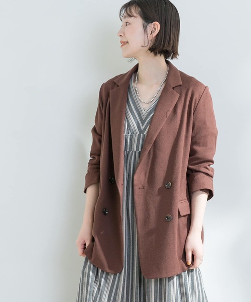 F by ROSSO（エフバイロッソ）の「F by ROSSO　リネンライクオーバーダブルジャケット（テーラードジャケット・レディース・ブラウン/アイボリー・FREE）」の5枚目の写真