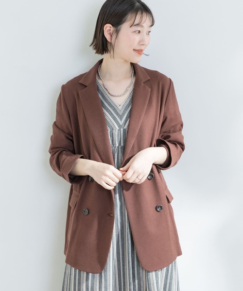 F by ROSSO（エフバイロッソ）の「F by ROSSO　リネンライクオーバーダブルジャケット（テーラードジャケット・レディース・ブラウン/アイボリー・FREE）」の6枚目の写真