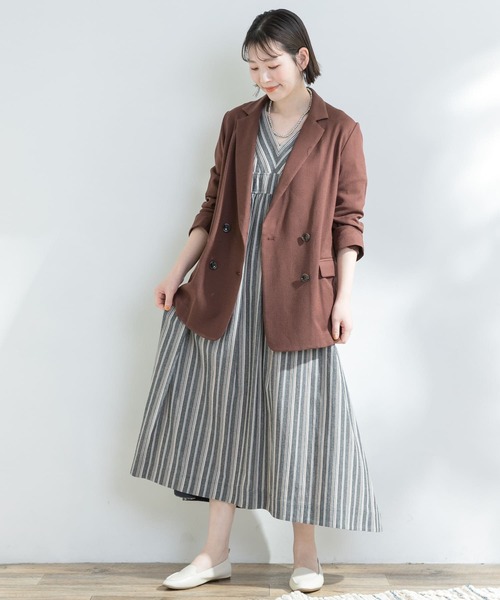 F by ROSSO（エフバイロッソ）の「F by ROSSO　リネンライクオーバーダブルジャケット（テーラードジャケット・レディース・ブラウン/アイボリー・FREE）」の7枚目の写真