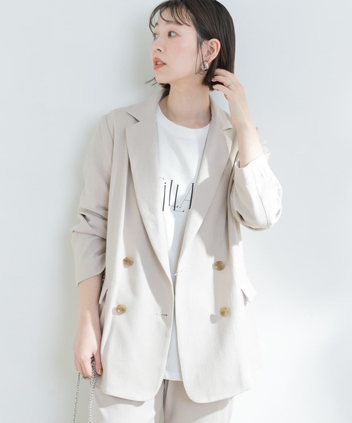 F by ROSSO（エフバイロッソ）の「F by ROSSO　リネンライクオーバーダブルジャケット（テーラードジャケット・レディース・ブラウン/アイボリー・FREE）」の9枚目の写真