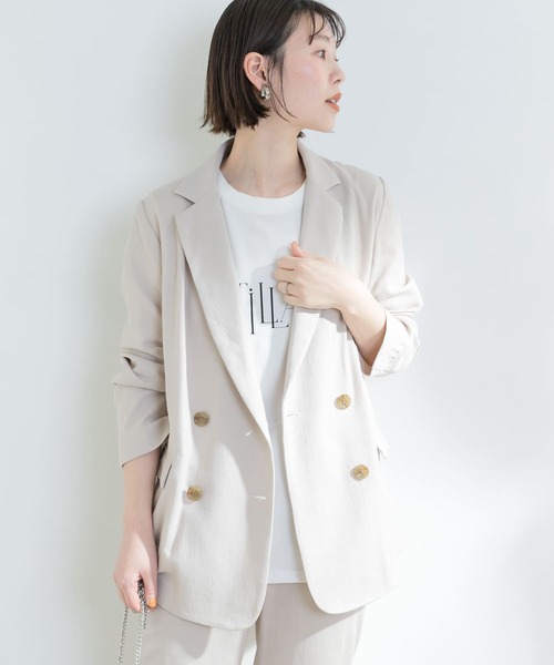 F by ROSSO（エフバイロッソ）の「F by ROSSO　リネンライクオーバーダブルジャケット（テーラードジャケット・レディース・ブラウン/アイボリー・FREE）」の10枚目の写真