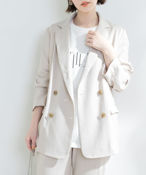 F by ROSSO（エフバイロッソ）の「F by ROSSO　リネンライクオーバーダブルジャケット（テーラードジャケット・レディース・ブラウン/アイボリー・FREE）」の12枚目の写真