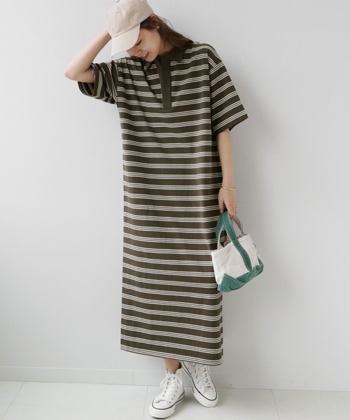 JOURNAL STANDARD relume(ジャーナルスタンダード レリューム)の「MVS天竺ポロワンピース(ワンピース・レディース・ブラウン/グリーン・FREE)」の2枚目の写真