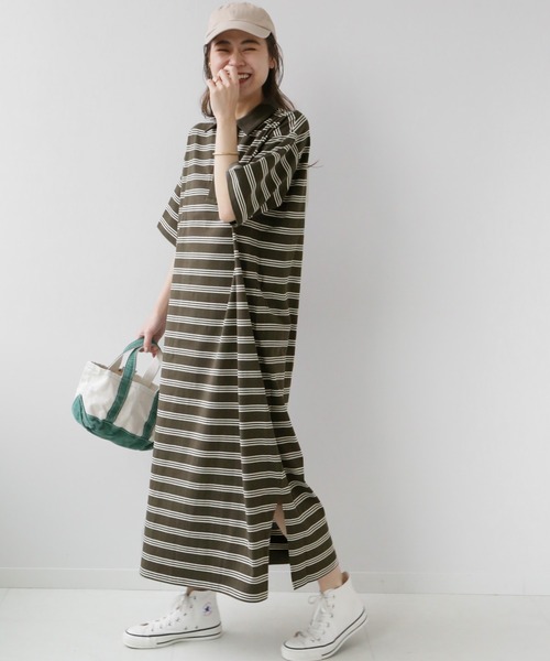 JOURNAL STANDARD relume(ジャーナルスタンダード レリューム)の「MVS天竺ポロワンピース(ワンピース・レディース・ブラウン/グリーン・FREE)」の6枚目の写真