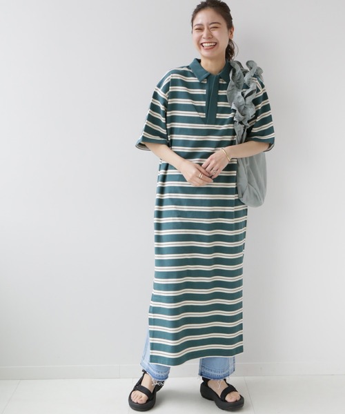 JOURNAL STANDARD relume(ジャーナルスタンダード レリューム)の「MVS天竺ポロワンピース(ワンピース・レディース・ブラウン/グリーン・FREE)」の12枚目の写真