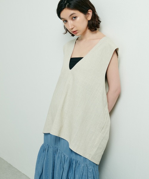 Lui's(ルイス)の「麻混ショルダータックベスト(ベスト・レディース・キナリ/ブラック/ライム・FREE)」の2枚目の写真