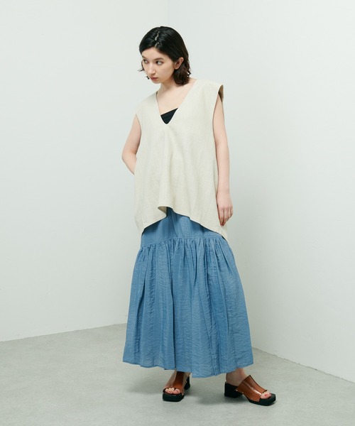 Lui's(ルイス)の「麻混ショルダータックベスト(ベスト・レディース・キナリ/ブラック/ライム・FREE)」の7枚目の写真