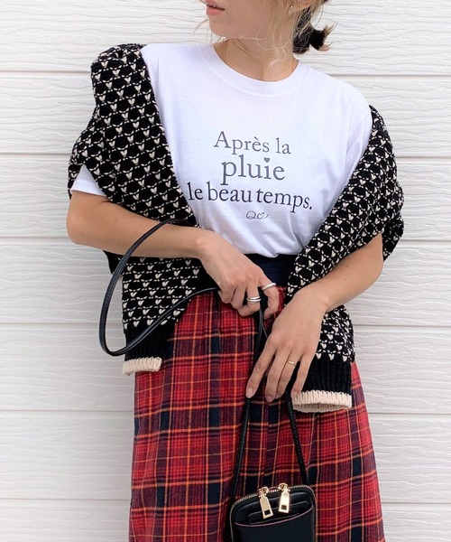 Q(キュー)の「pluie 半袖T(Tシャツ/カットソー・レディース・ホワイト/チャコールグレー・MEDIUM)」の1枚目の写真
