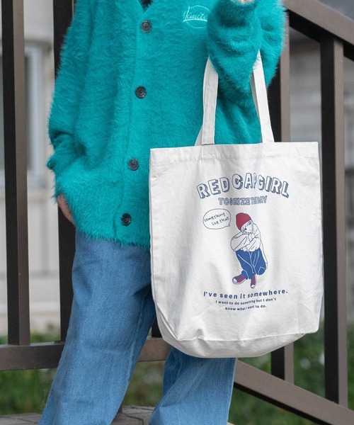 Red Cap Girl（レッドキャプガール）の「【a-r】〔Red Cap Girl/レッドキャップガール〕イラストトートバック（トートバッグ・メンズ・ブルー/グリーン/ブラック/ネイビー/グリーン系1/サックスブルー系1/ブルー系1/ブラック系1・FREE）」の5枚目の写真