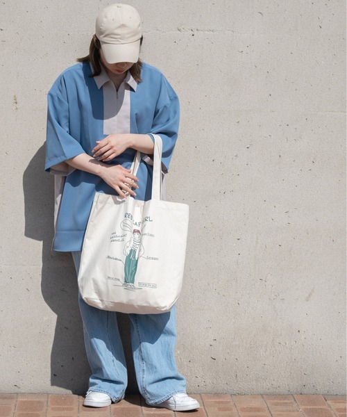 Red Cap Girl（レッドキャプガール）の「【a-r】〔Red Cap Girl/レッドキャップガール〕イラストトートバック（トートバッグ・メンズ・ブルー/グリーン/ブラック/ネイビー/グリーン系1/サックスブルー系1/ブルー系1/ブラック系1・FREE）」の4枚目の写真