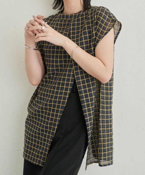 Aunt Marie's(アントマリーズ)の「シアースリットシャツ / 前後2WAY(シャツ/ブラウス・レディース・ホワイト/ブラック/ピンク/チェック・FREE)」の4枚目の写真