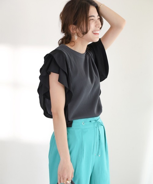 Bou Jeloud(ブージュルード)の「【WEB限定】リップルデザイントップス(Tシャツ/カットソー・レディース・ベージュ/キャメル/ブルー・FREE)」の9枚目の写真