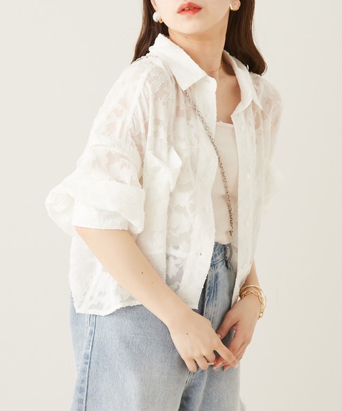 Chico(チコ)の「袖取り外しショート丈ジャガードレースシャツ(シャツ/ブラウス・レディース・ミント/ブラック/ホワイト・FREE)」の5枚目の写真