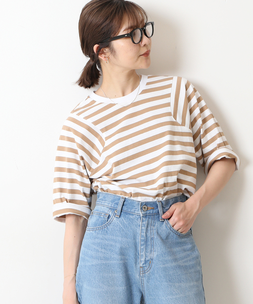 SLOBE IENA(スローブイエナ)の「【JUST FEMALE/ジャストフィーメイル 】 ボーダーカットソー(Tシャツ/カットソー・レディース・ベージュ/ブルー・FREE)」の2枚目の写真