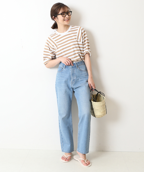 SLOBE IENA(スローブイエナ)の「【JUST FEMALE/ジャストフィーメイル 】 ボーダーカットソー(Tシャツ/カットソー・レディース・ベージュ/ブルー・FREE)」の5枚目の写真