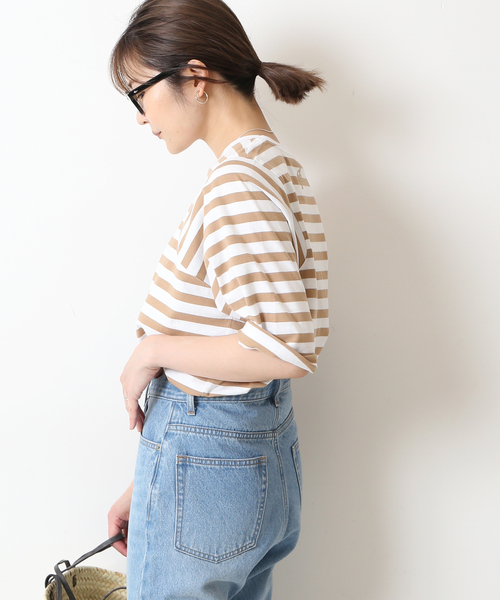 SLOBE IENA(スローブイエナ)の「【JUST FEMALE/ジャストフィーメイル 】 ボーダーカットソー(Tシャツ/カットソー・レディース・ベージュ/ブルー・FREE)」の6枚目の写真