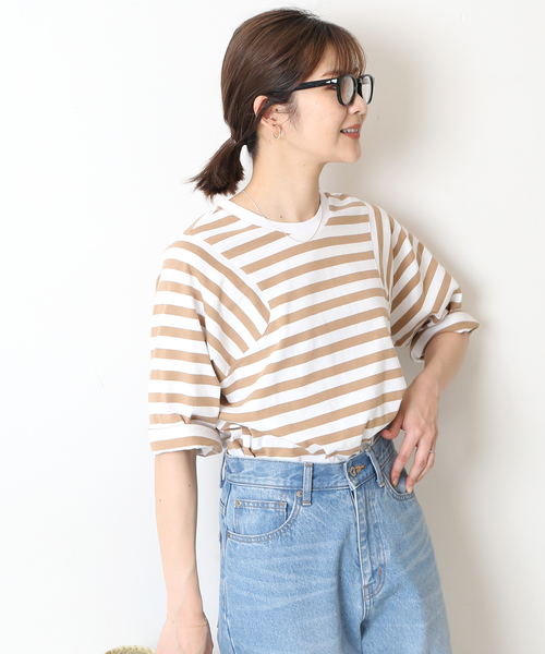 SLOBE IENA(スローブイエナ)の「【JUST FEMALE/ジャストフィーメイル 】 ボーダーカットソー(Tシャツ/カットソー・レディース・ベージュ/ブルー・FREE)」の8枚目の写真