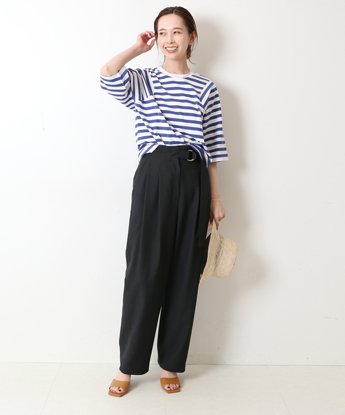 SLOBE IENA(スローブイエナ)の「【JUST FEMALE/ジャストフィーメイル 】 ボーダーカットソー(Tシャツ/カットソー・レディース・ベージュ/ブルー・FREE)」の9枚目の写真