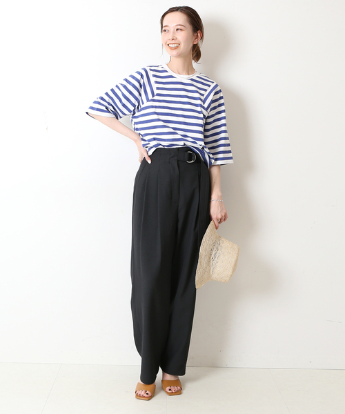 SLOBE IENA(スローブイエナ)の「【JUST FEMALE/ジャストフィーメイル 】 ボーダーカットソー(Tシャツ/カットソー・レディース・ベージュ/ブルー・FREE)」の10枚目の写真