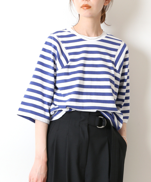 SLOBE IENA(スローブイエナ)の「【JUST FEMALE/ジャストフィーメイル 】 ボーダーカットソー(Tシャツ/カットソー・レディース・ベージュ/ブルー・FREE)」の14枚目の写真