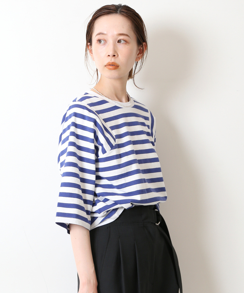 SLOBE IENA(スローブイエナ)の「【JUST FEMALE/ジャストフィーメイル 】 ボーダーカットソー(Tシャツ/カットソー・レディース・ベージュ/ブルー・FREE)」の16枚目の写真